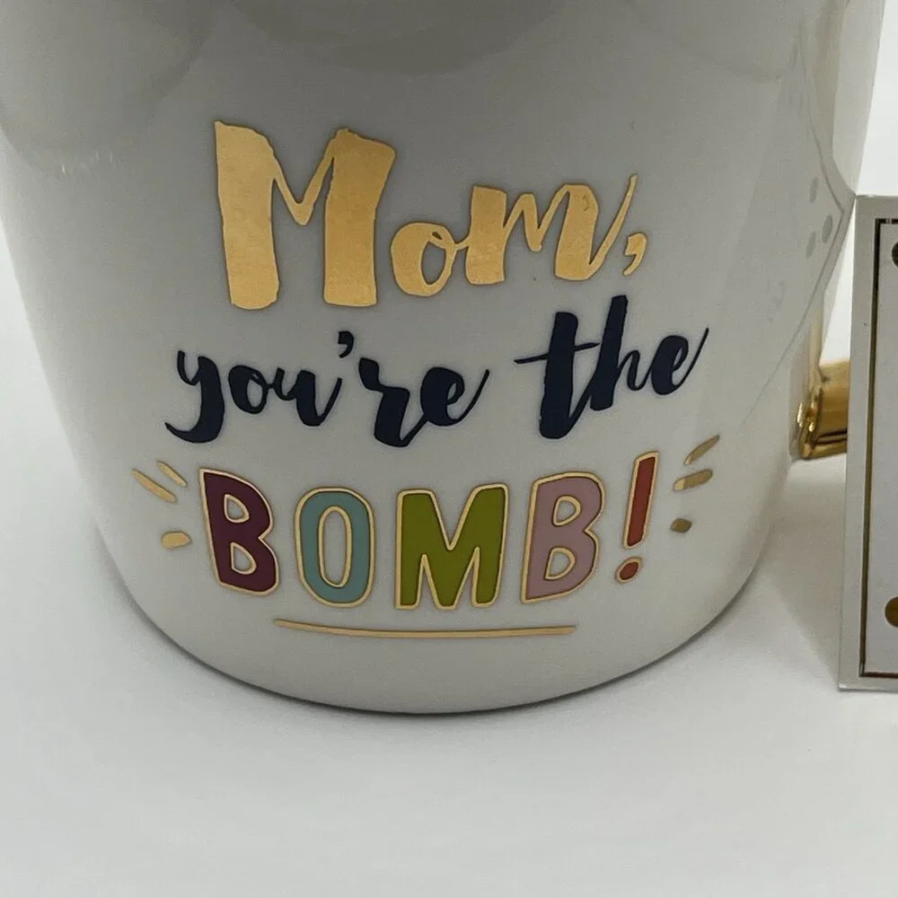 Slant Collections Mug Cup Ceramic Gold Plated Handle “Mom You're the Bomb” NEW